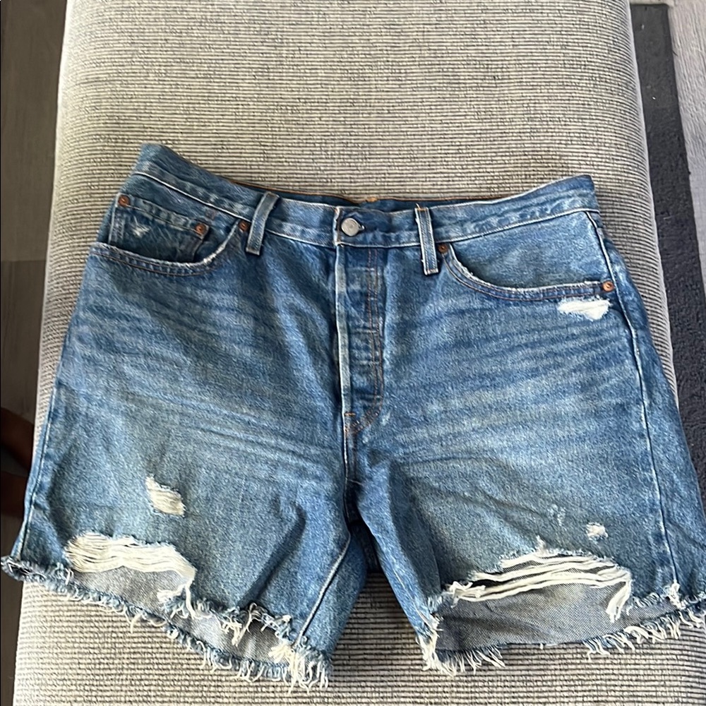 Levi's Blue Jean Shorts with Distressed Frayed Hem